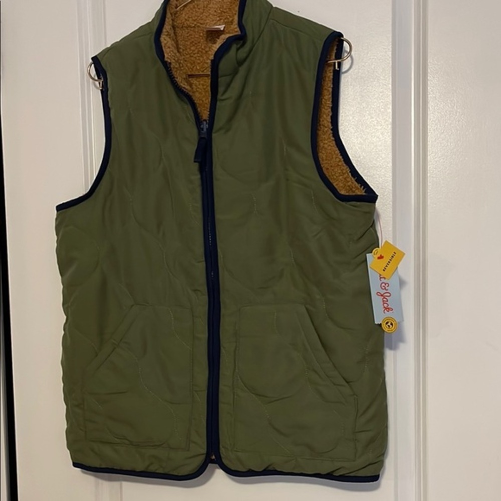 Green Quilted Vest with Navy Trim